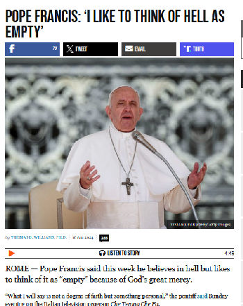 Papa Francisco: "Me gusta pensar que el infierno está vacío" un artículo traducido por Google Translate sobre el infierno.